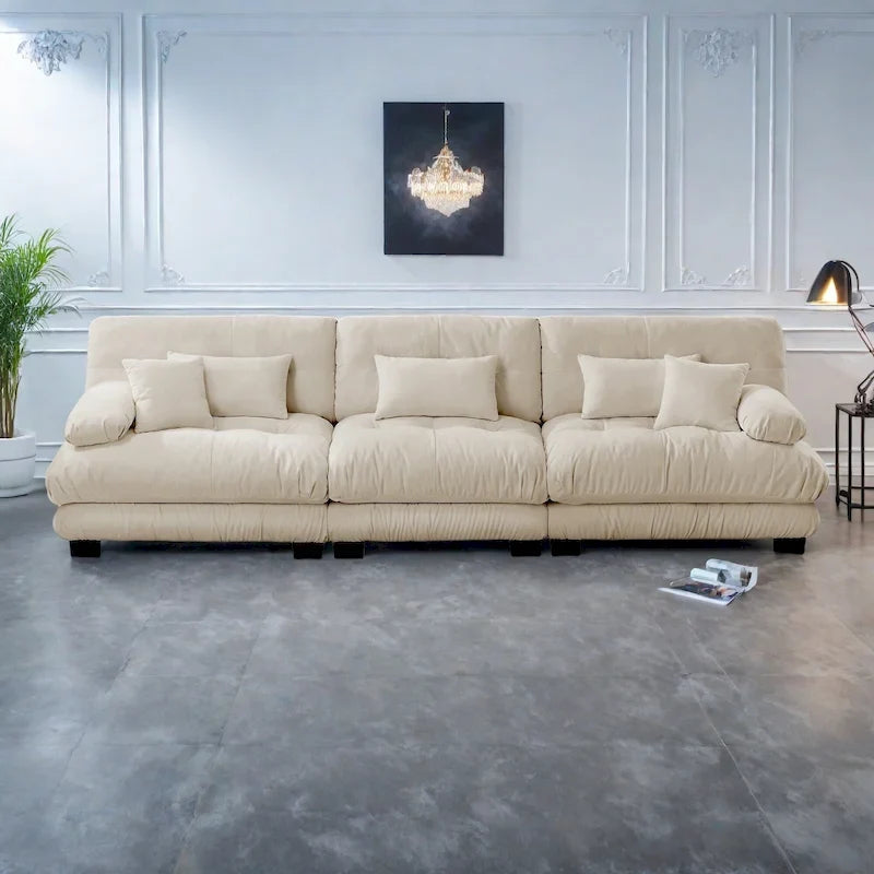 4-Seat Sofa with Round Bolster Armrests, Deep Seat Cushions