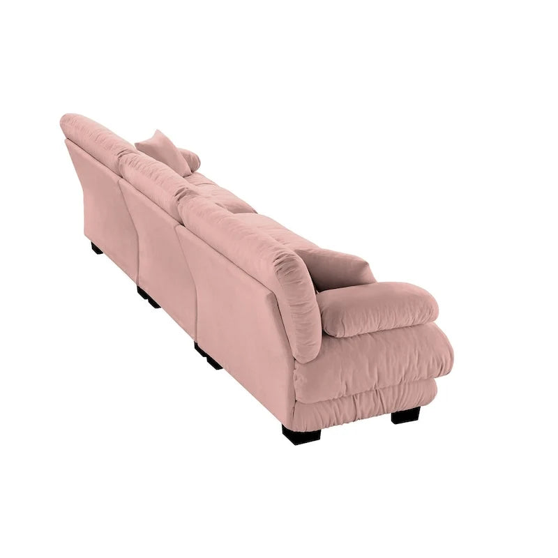 Sofa für vier Personen mit runden Armlehnen und tiefen Sitzkissen