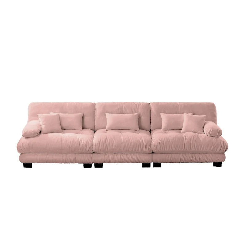 Sofa für vier Personen mit runden Armlehnen und tiefen Sitzkissen