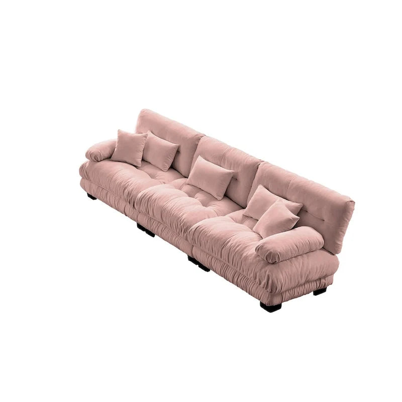 Sofa für vier Personen mit runden Armlehnen und tiefen Sitzkissen
