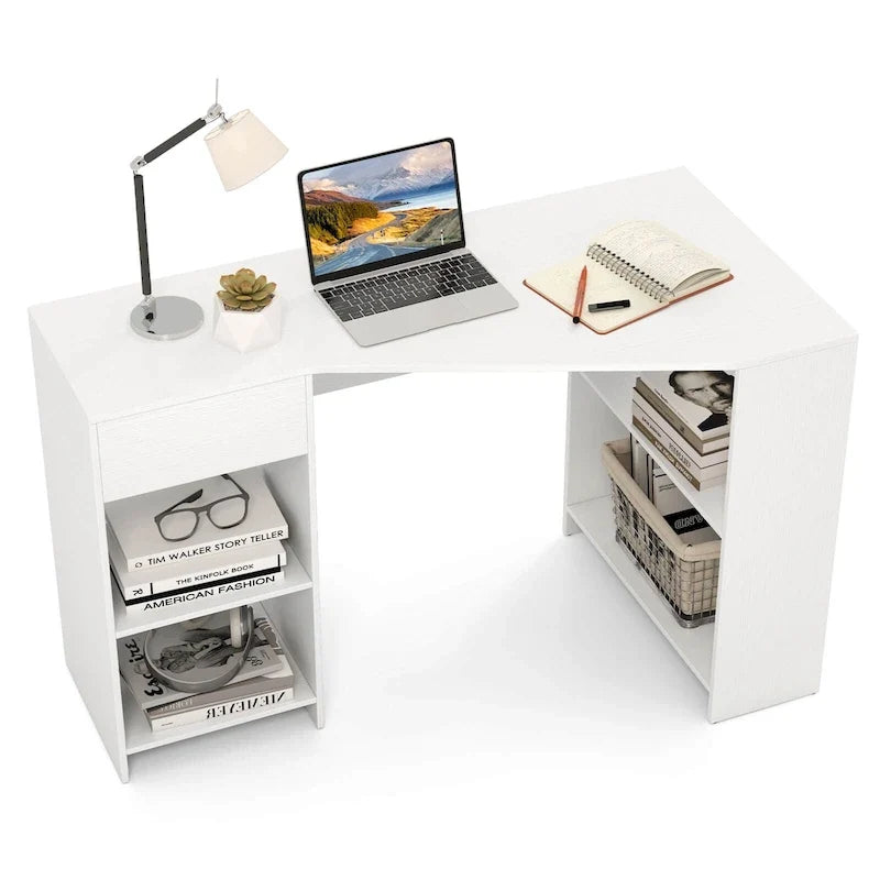 L Shaped Computer Desk with Drawer & Storage Shelves for Home