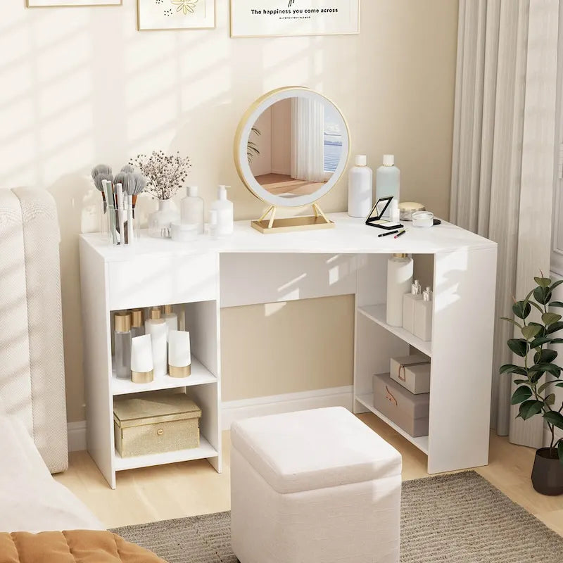 L Shaped Computer Desk with Drawer & Storage Shelves for Home