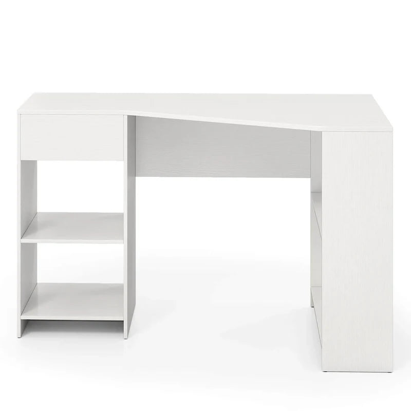 L Shaped Computer Desk with Drawer & Storage Shelves for Home