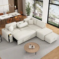 L-Shaped Pull-Out Sofa Bed with Movable Ottoman, Two USB Ports