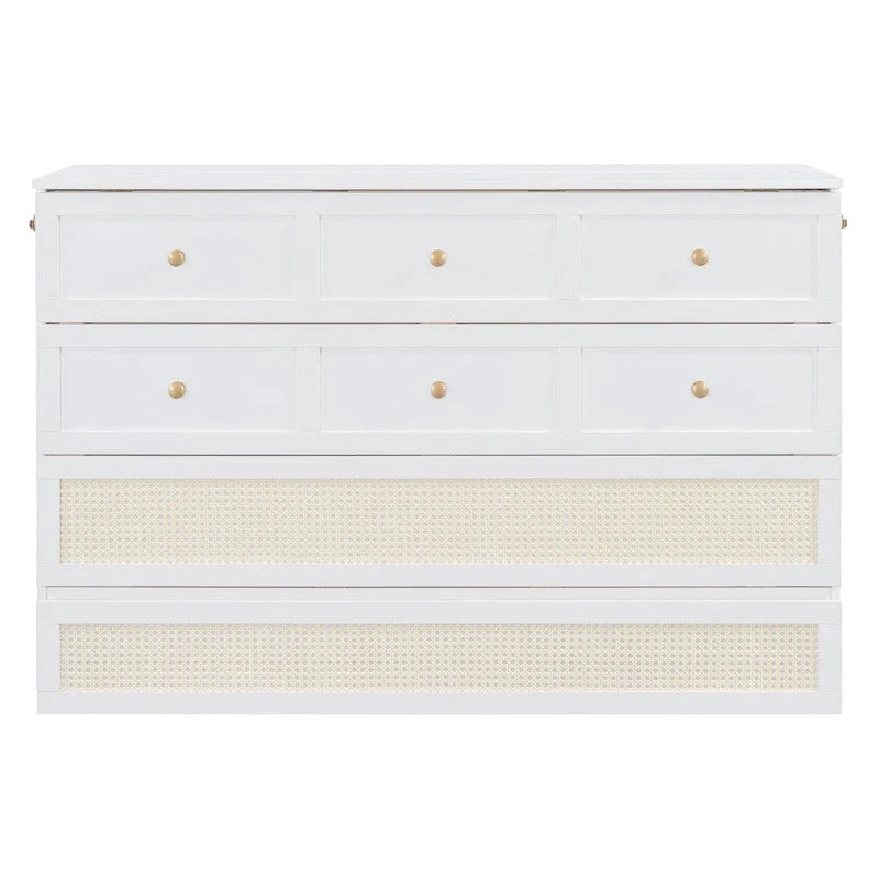 Cama blanca con espacio de almacenamiento y cajones grandes