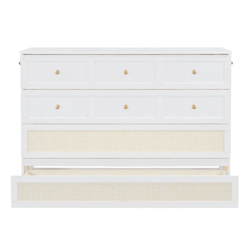 Cama blanca con espacio de almacenamiento y cajones grandes