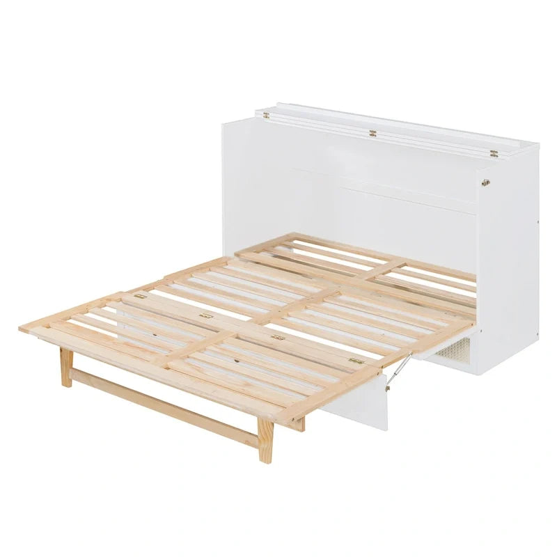 Cama blanca con espacio de almacenamiento y cajones grandes