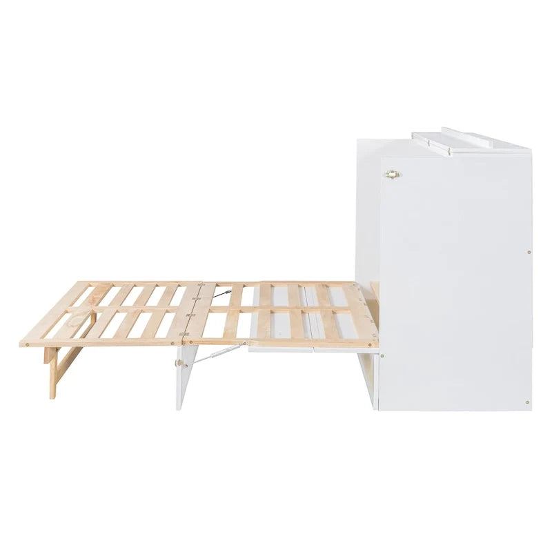 Cama blanca con espacio de almacenamiento y cajones grandes