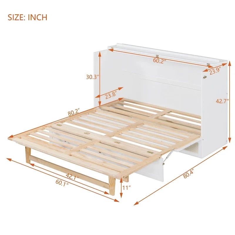 Cama blanca con espacio de almacenamiento y cajones grandes