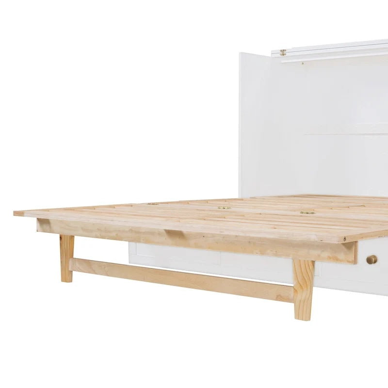 Cama blanca con espacio de almacenamiento y cajones grandes