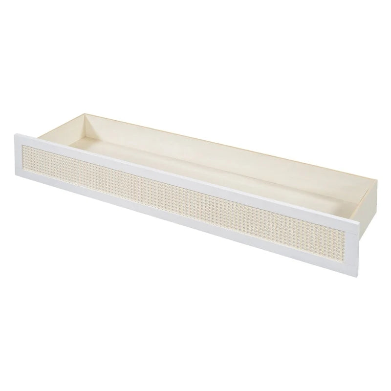 Cama blanca con espacio de almacenamiento y cajones grandes