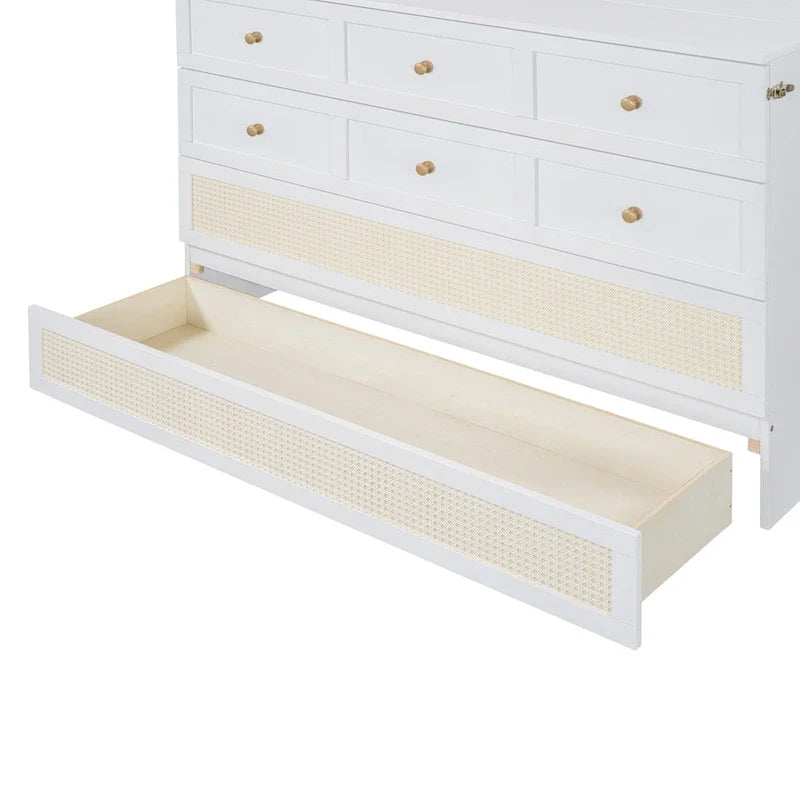 Cama blanca con espacio de almacenamiento y cajones grandes