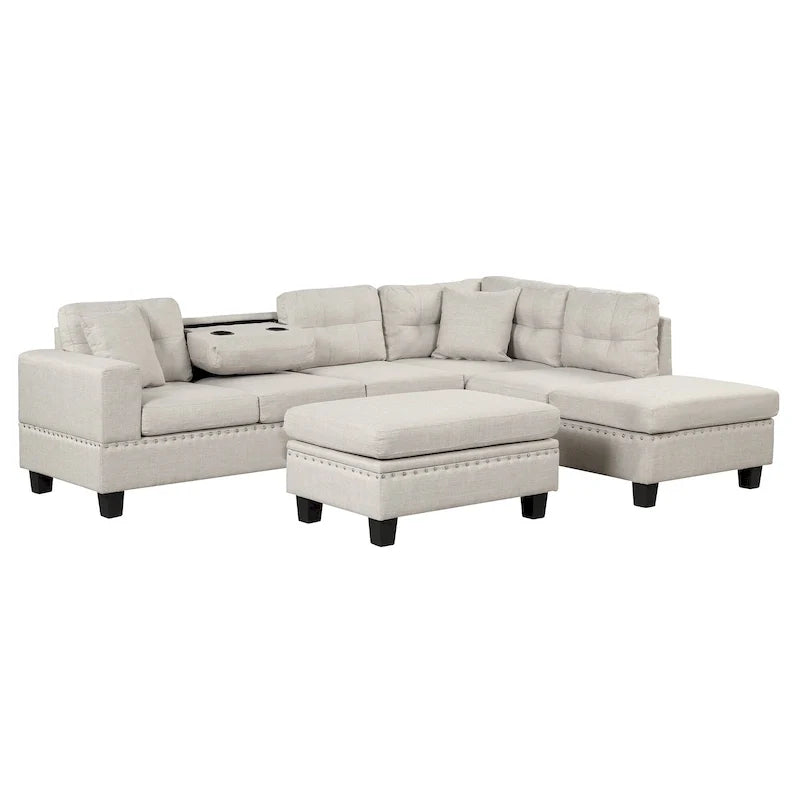 Sofá moderno en forma de L para 7 personas con chaise longue reversible