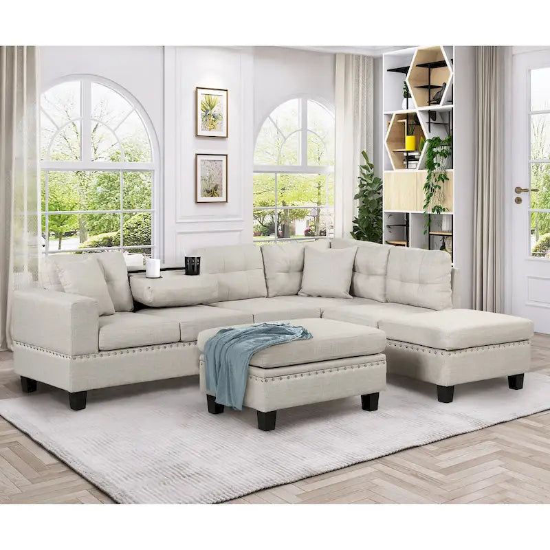 Sofá moderno en forma de L para 7 personas con chaise longue reversible