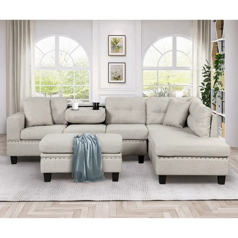 Sofá moderno en forma de L para 7 personas con chaise longue reversible