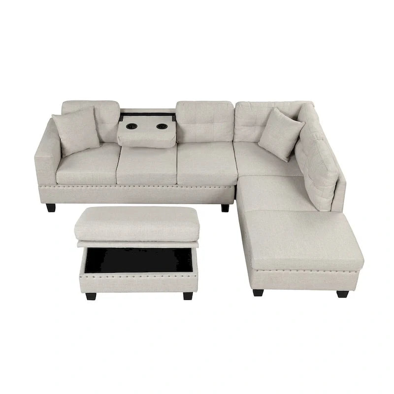 Sofá moderno en forma de L para 7 personas con chaise longue reversible