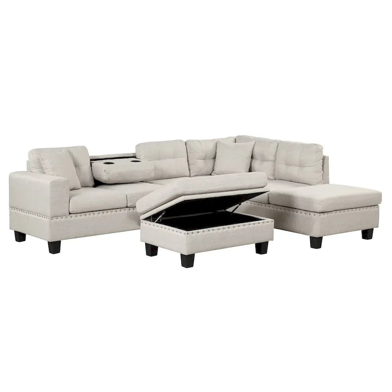 Sofá moderno en forma de L para 7 personas con chaise longue reversible