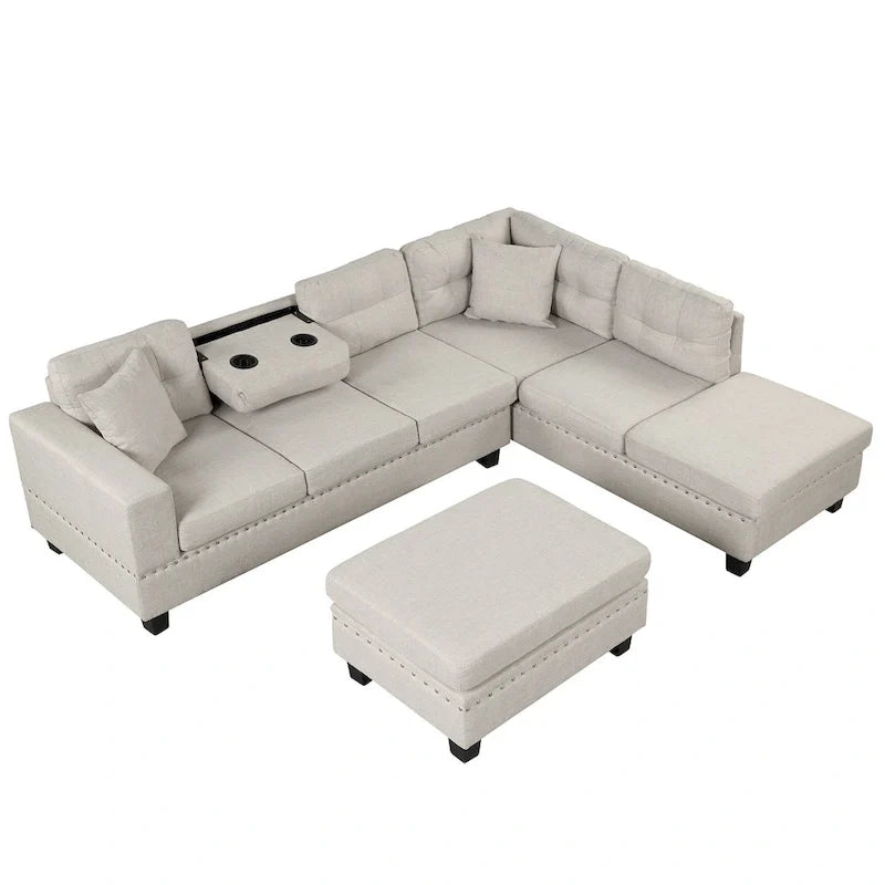 Sofá moderno en forma de L para 7 personas con chaise longue reversible