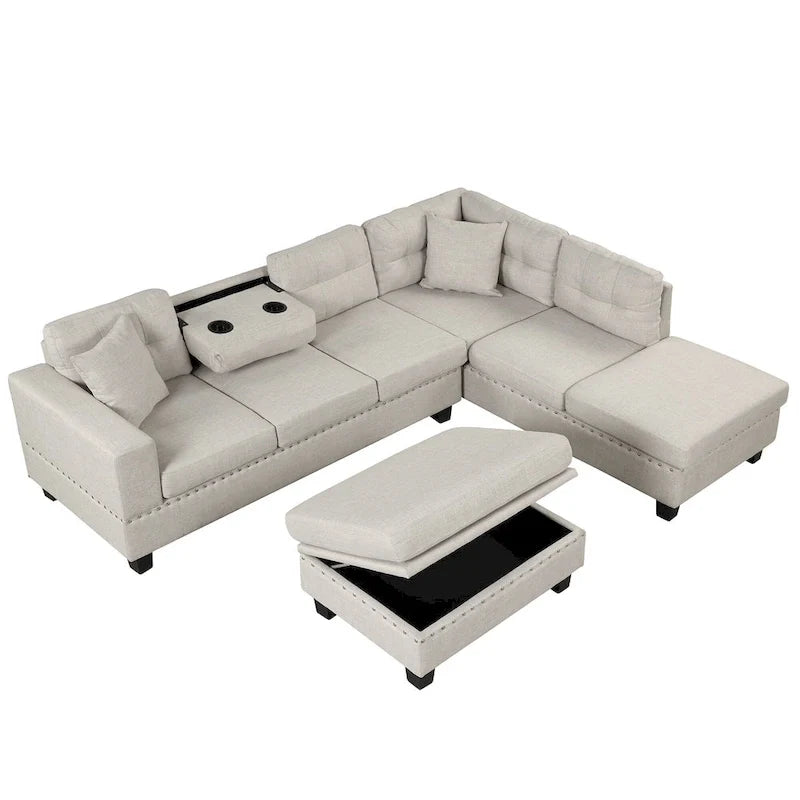 Sofá moderno en forma de L para 7 personas con chaise longue reversible