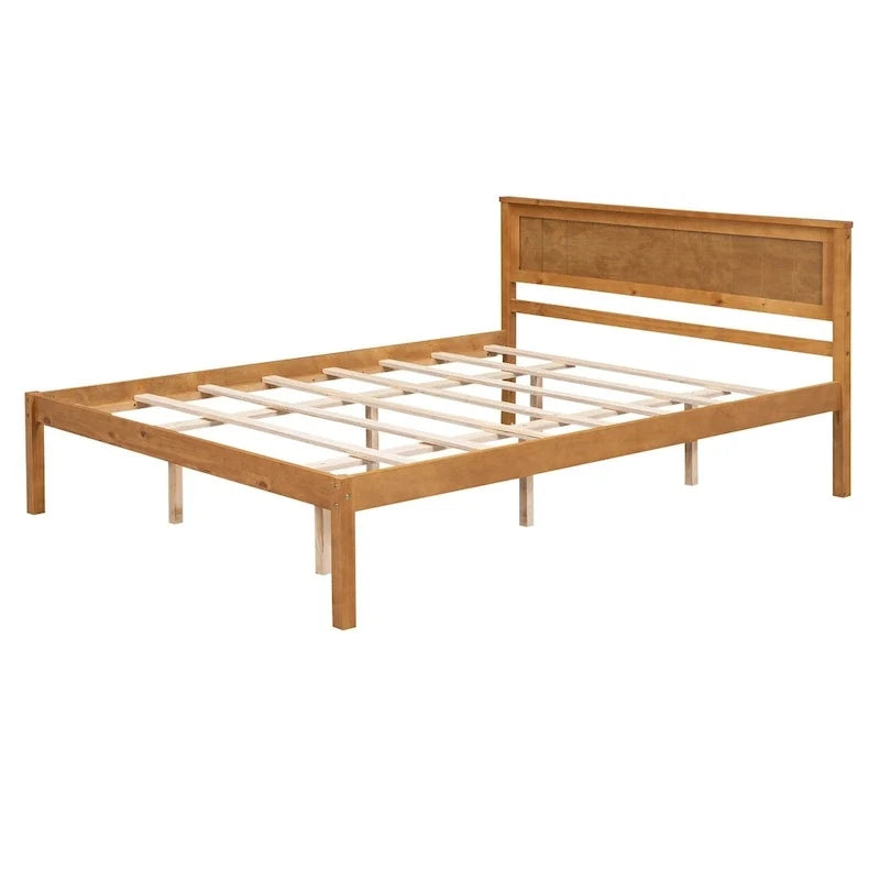 Cama con plataforma de madera de pino color espresso y cabecero