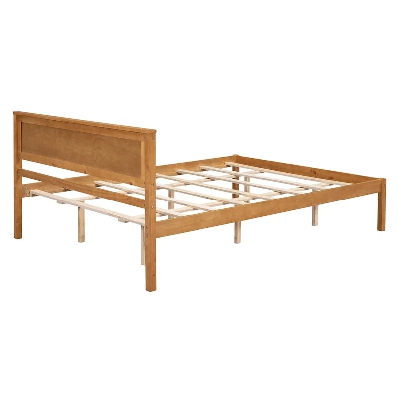 Cama con plataforma de madera de pino color espresso y cabecero