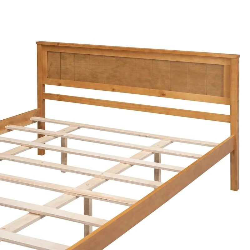 Cama con plataforma de madera de pino color espresso y cabecero