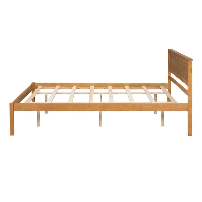Cama con plataforma de madera de pino color espresso y cabecero