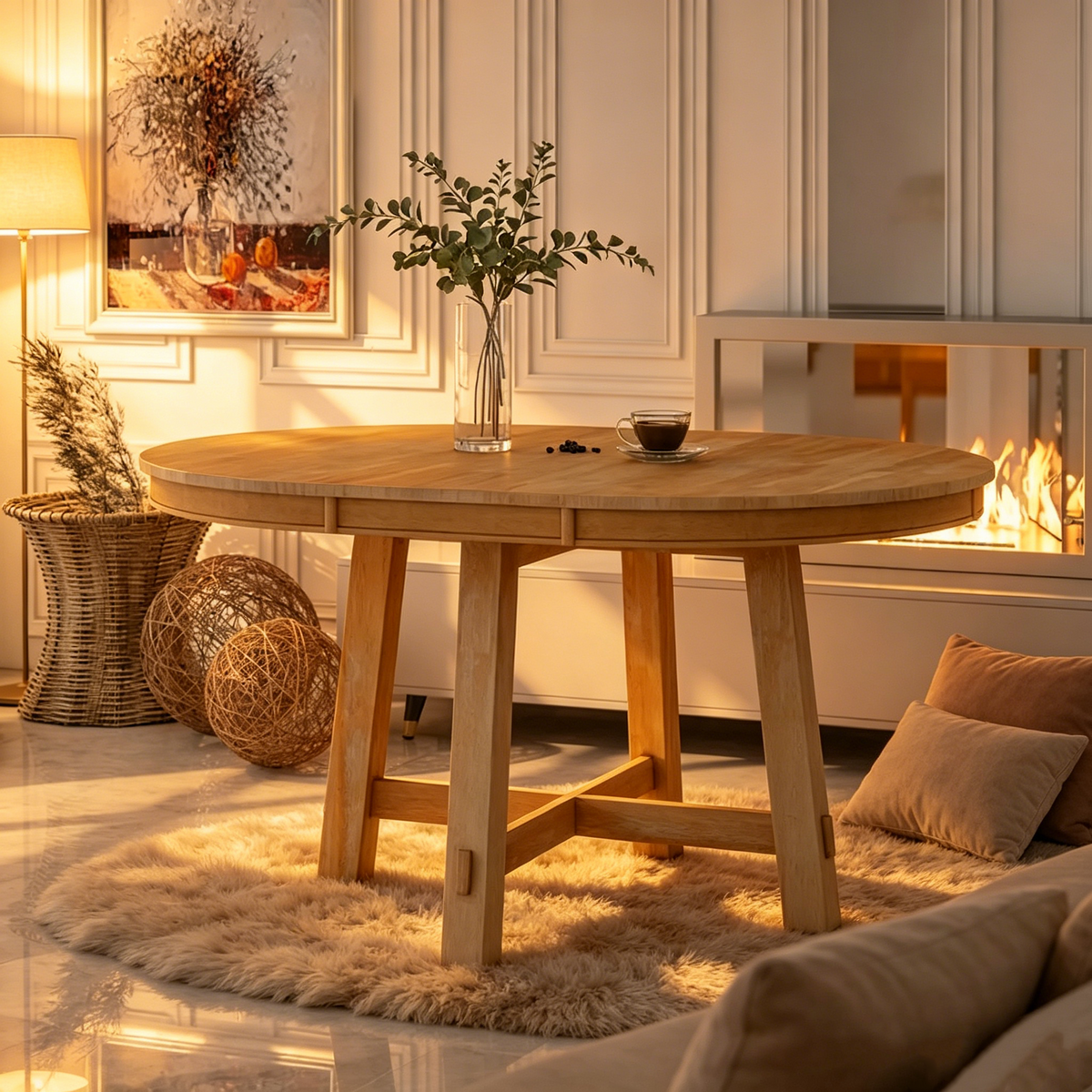 Farmhouse Round Extendable Dining Table