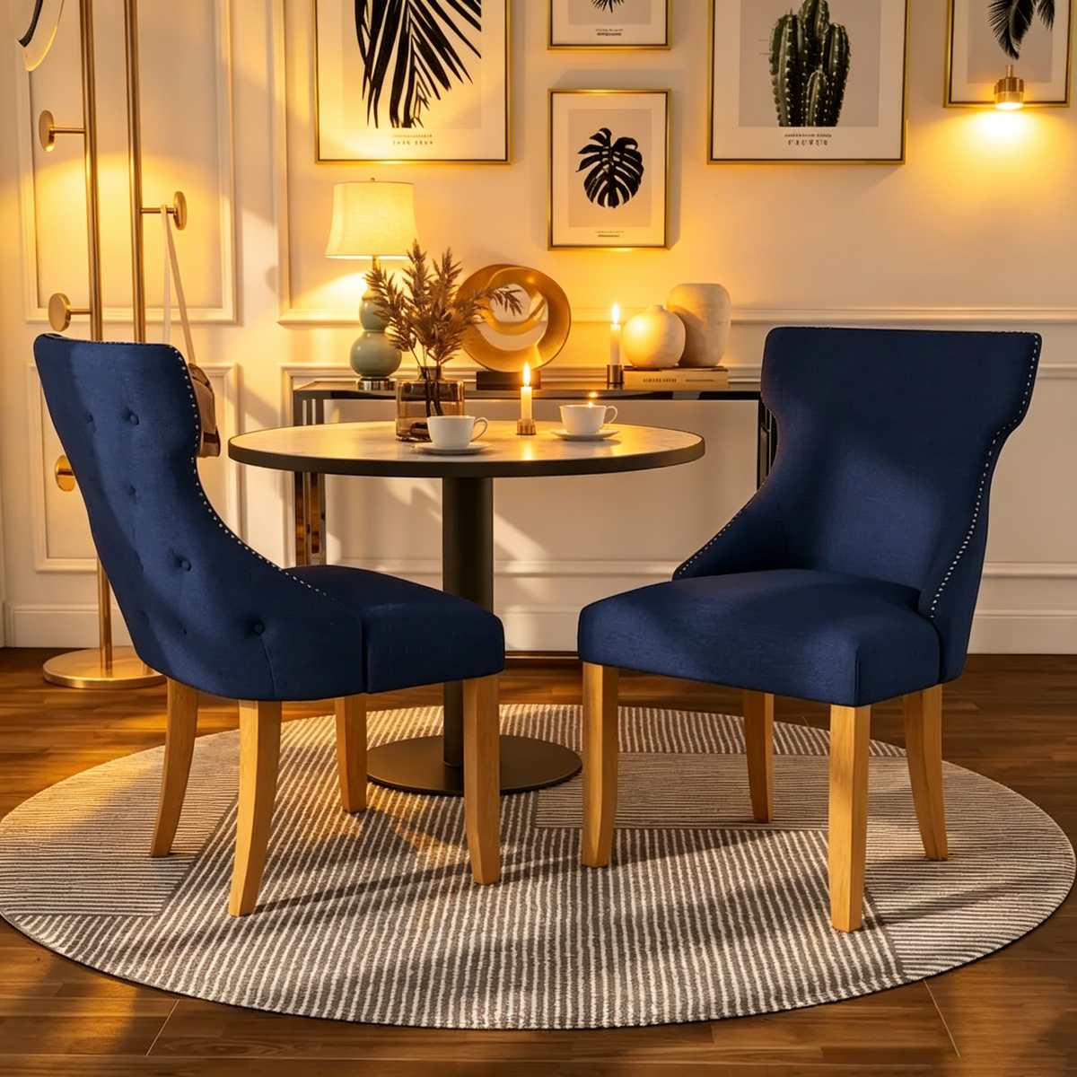 Contemporary Wood Tufted Wingback Side Chairs