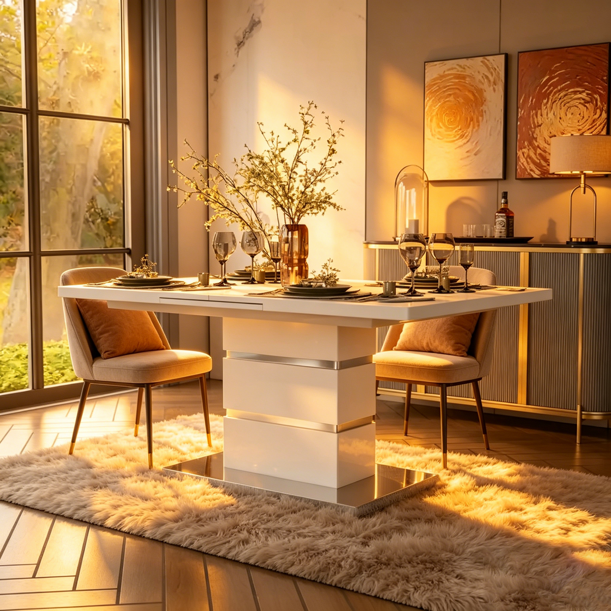 White 78-inch Wood Expandable Dining Table