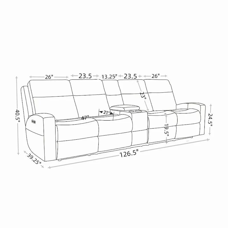 Sofá reclinable eléctrico de cuero genuino para 4 personas con consola