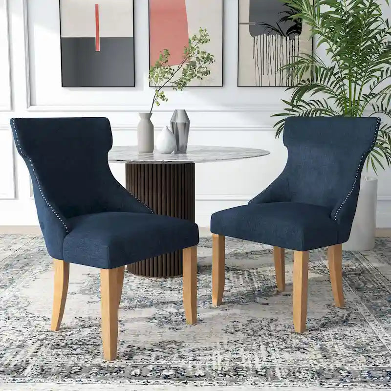 Contemporary Wood Tufted Wingback Side Chairs