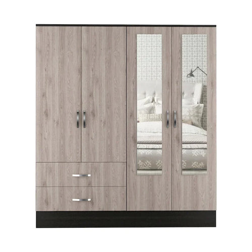 Armoire with 9 Shelves, 2 Cabinets, Mirrors, 2 Drawers, and Rod