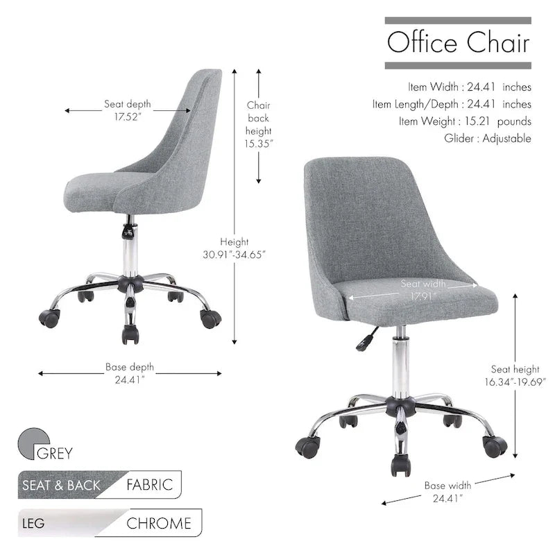 Silla de oficina tapizada en tela con base cromada