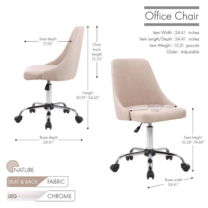 Silla de oficina tapizada en tela con base cromada
