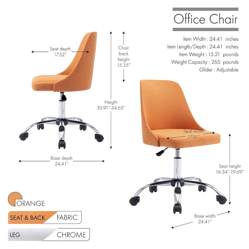 Silla de oficina tapizada en tela con base cromada