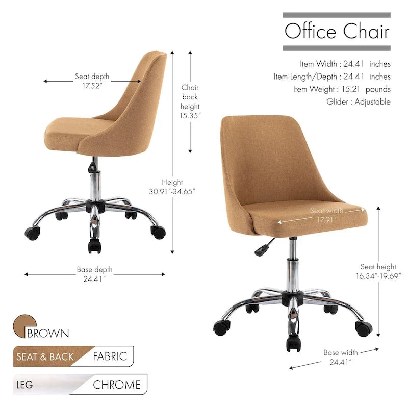 Silla de oficina tapizada en tela con base cromada