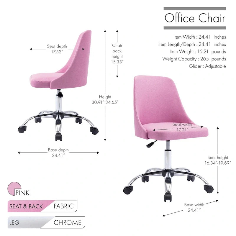 Silla de oficina tapizada en tela con base cromada