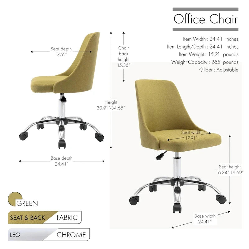 Silla de oficina tapizada en tela con base cromada