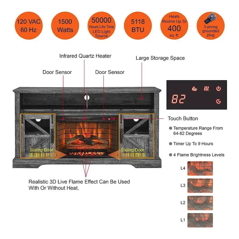 TV Stand for TVs up with Electric Fireplace