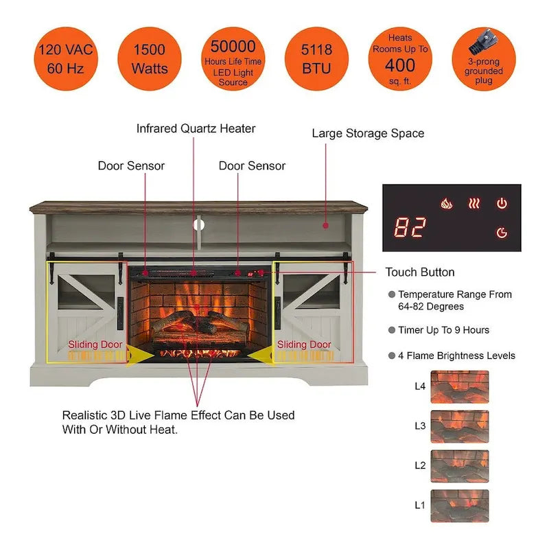 TV Stand for TVs up with Electric Fireplace