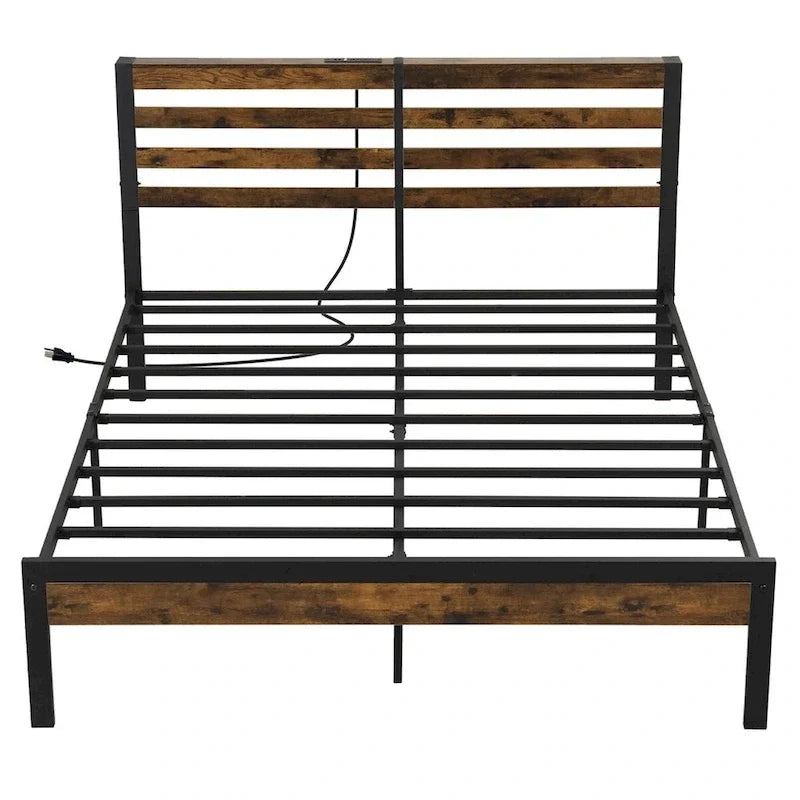 Lndustrial Metal Platform Bed Frame Charging Station