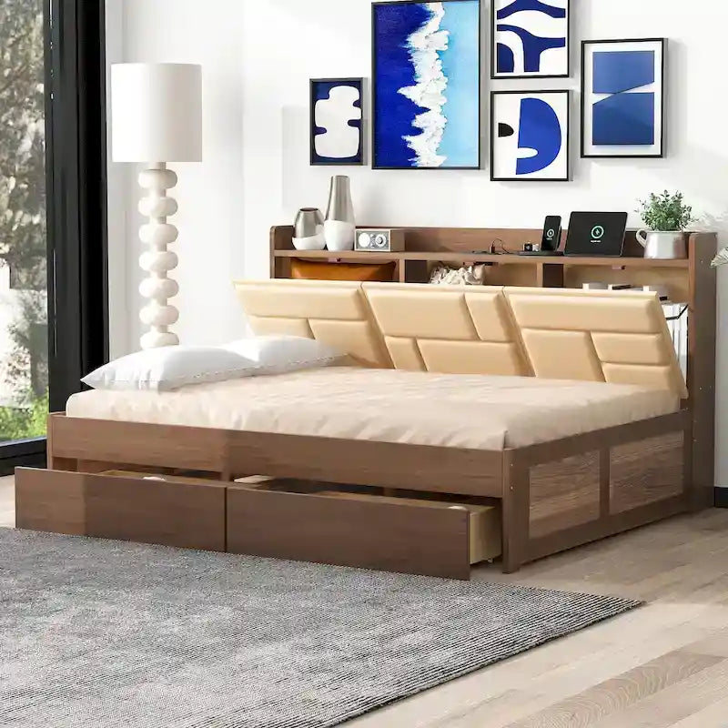Wood Daybed with USB Ports and Drawers