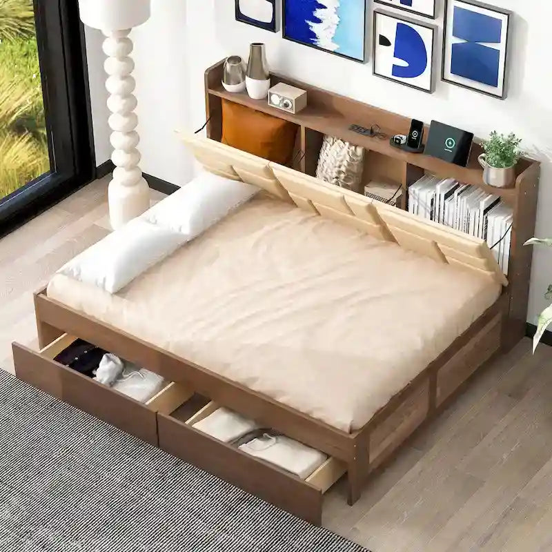 Wood Daybed with USB Ports and Drawers