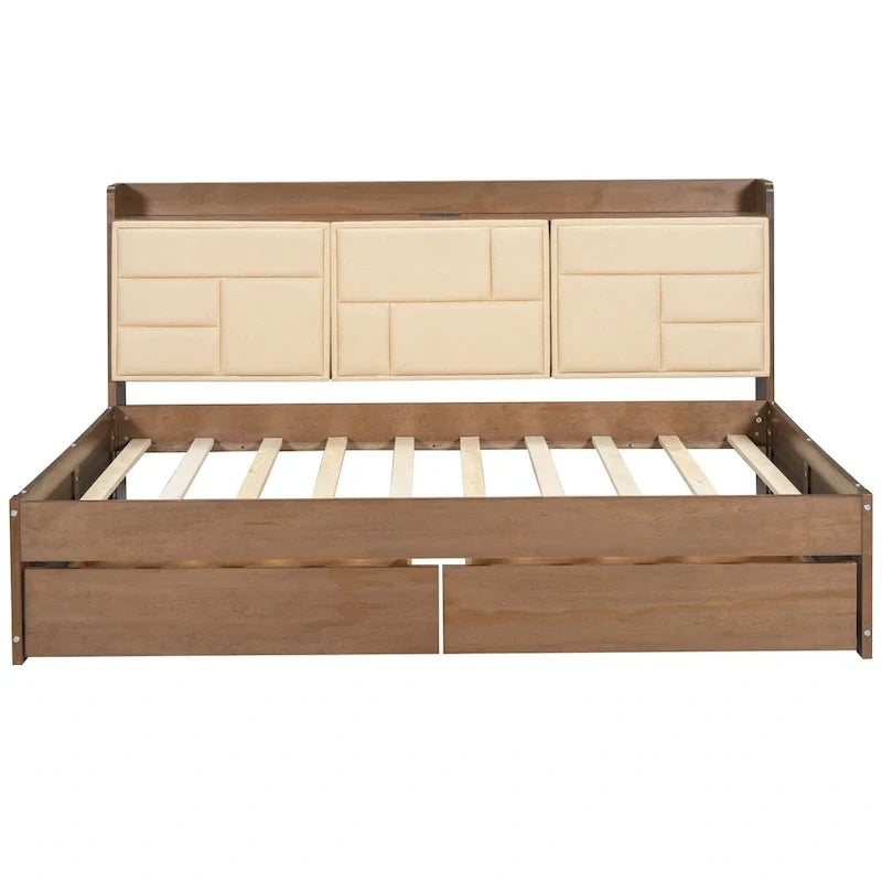 Wood Daybed with USB Ports and Drawers