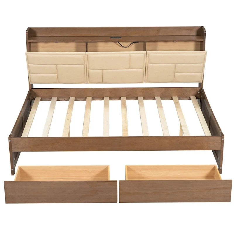 Wood Daybed with USB Ports and Drawers
