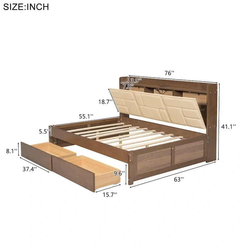 Wood Daybed with USB Ports and Drawers