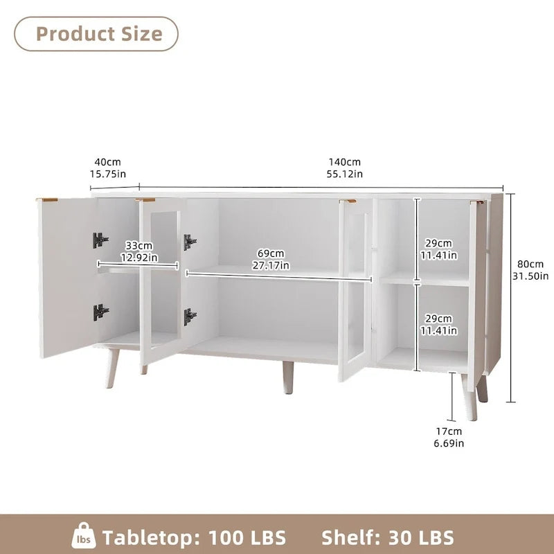 Buffet Table Kitchen Sideboard with Glass Doors
