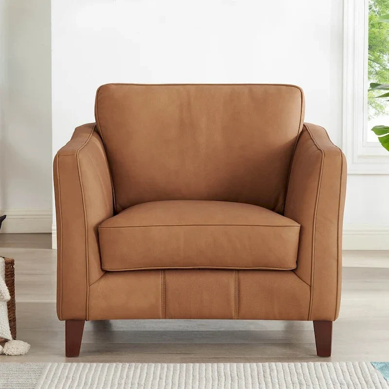 Silla de cuero de grano superior con espuma viscoelástica de plumas y resortes