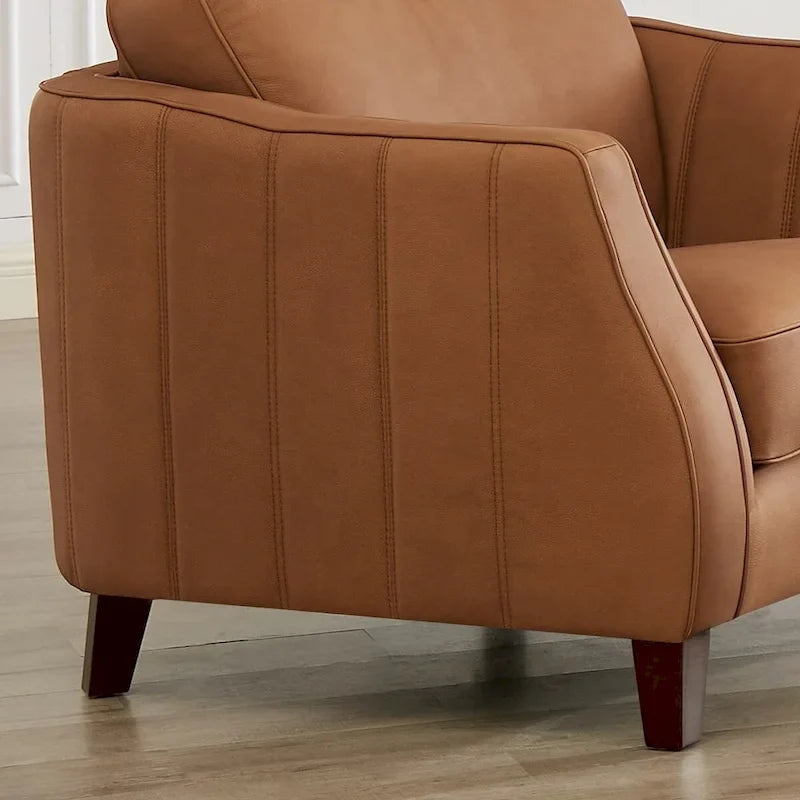 Silla de cuero de grano superior con espuma viscoelástica de plumas y resortes